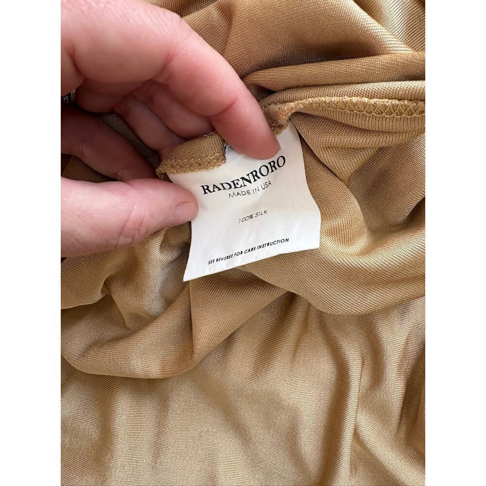 Women’s 100% Silk Maxi Dress Large Tan Gold Sheer Flowy Spaghetti Strap Women’s - Picture 8 of 8